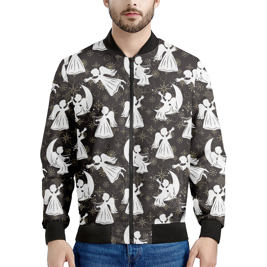 Angel And Snowflake Pattern Print Men's Bomber Jacket