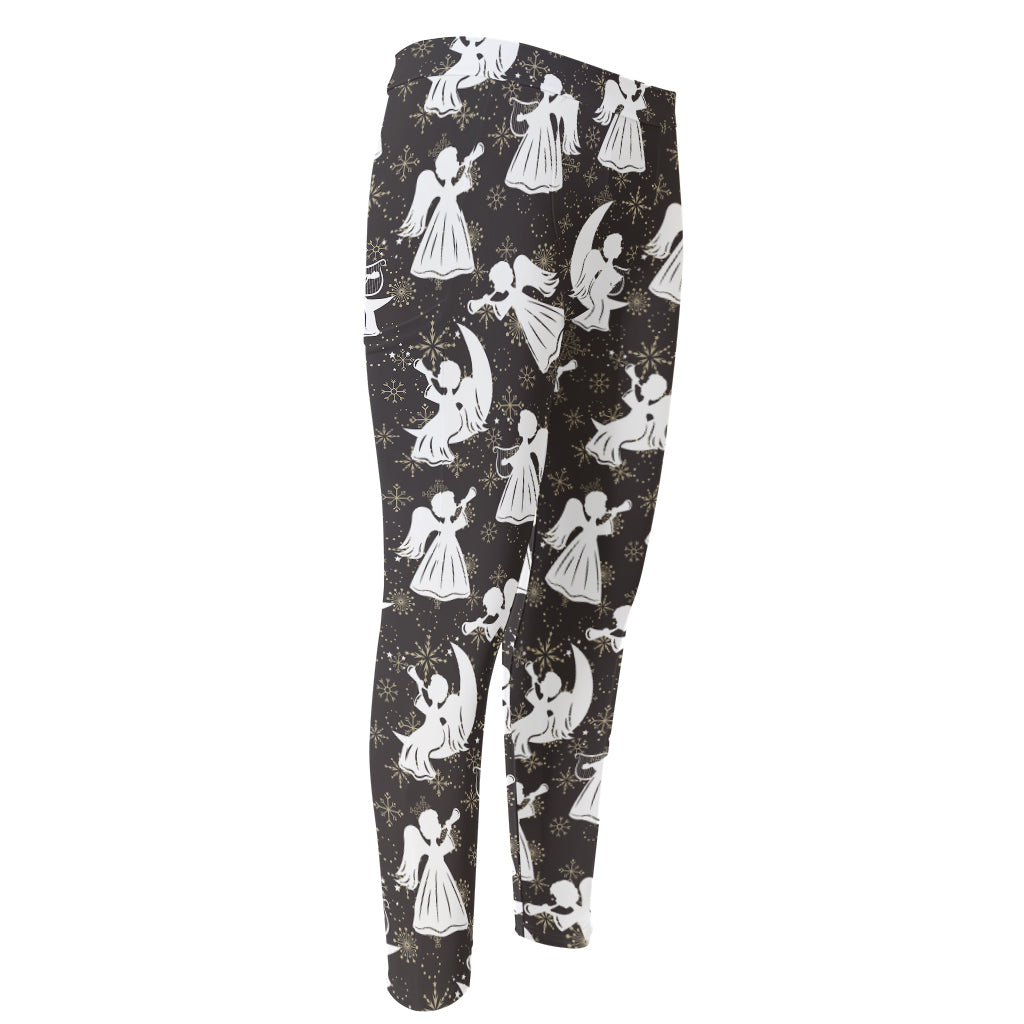 Angel And Snowflake Pattern Print Men's Compression Pants