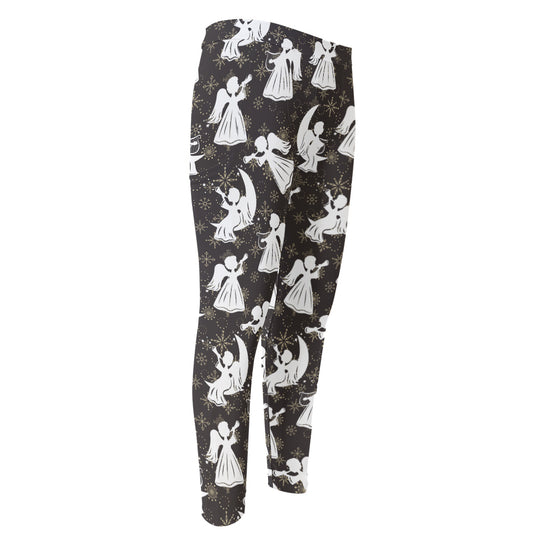 Angel And Snowflake Pattern Print Men's Compression Pants