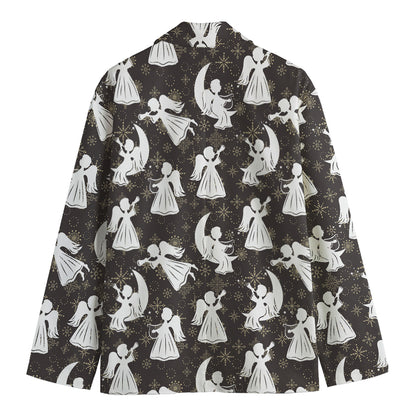 Angel And Snowflake Pattern Print Men's Cotton Blazer