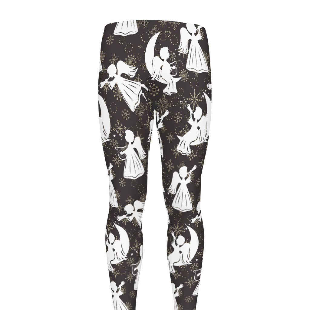 Angel And Snowflake Pattern Print Men's leggings