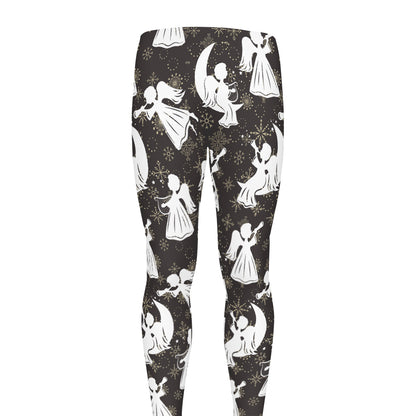 Angel And Snowflake Pattern Print Men's leggings