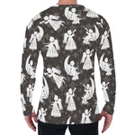 Angel And Snowflake Pattern Print Men's Long Sleeve T-Shirt