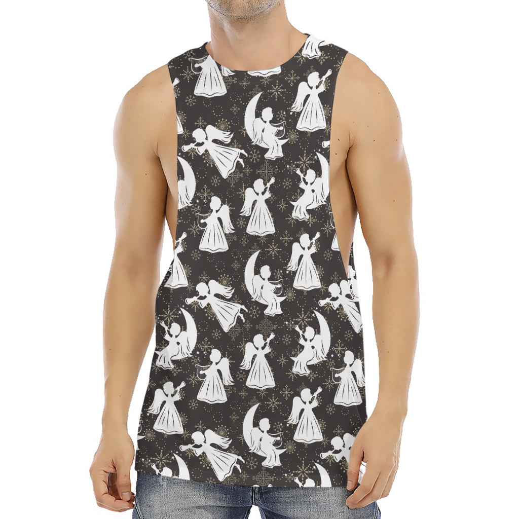 Angel And Snowflake Pattern Print Men's Muscle Tank Top