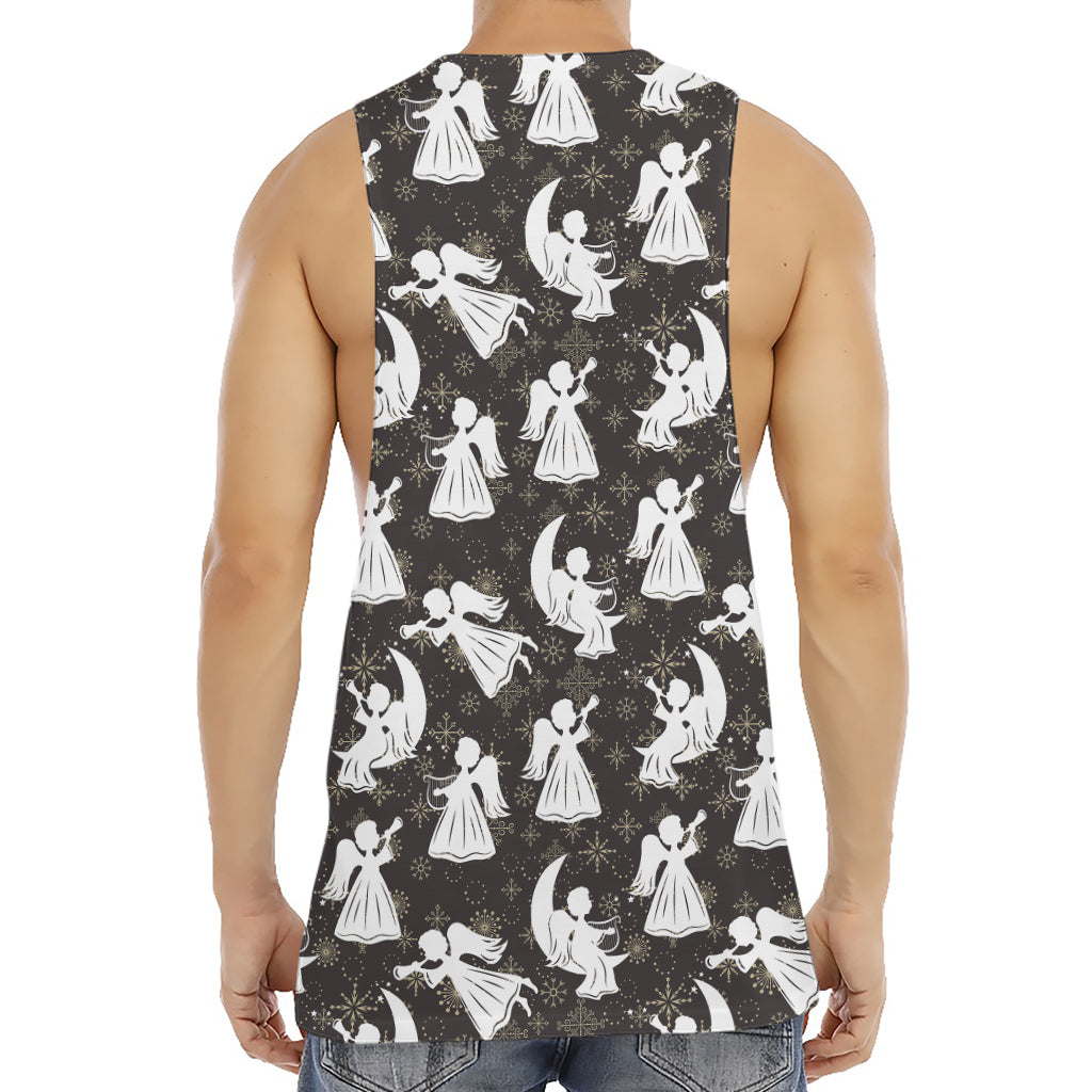 Angel And Snowflake Pattern Print Men's Muscle Tank Top