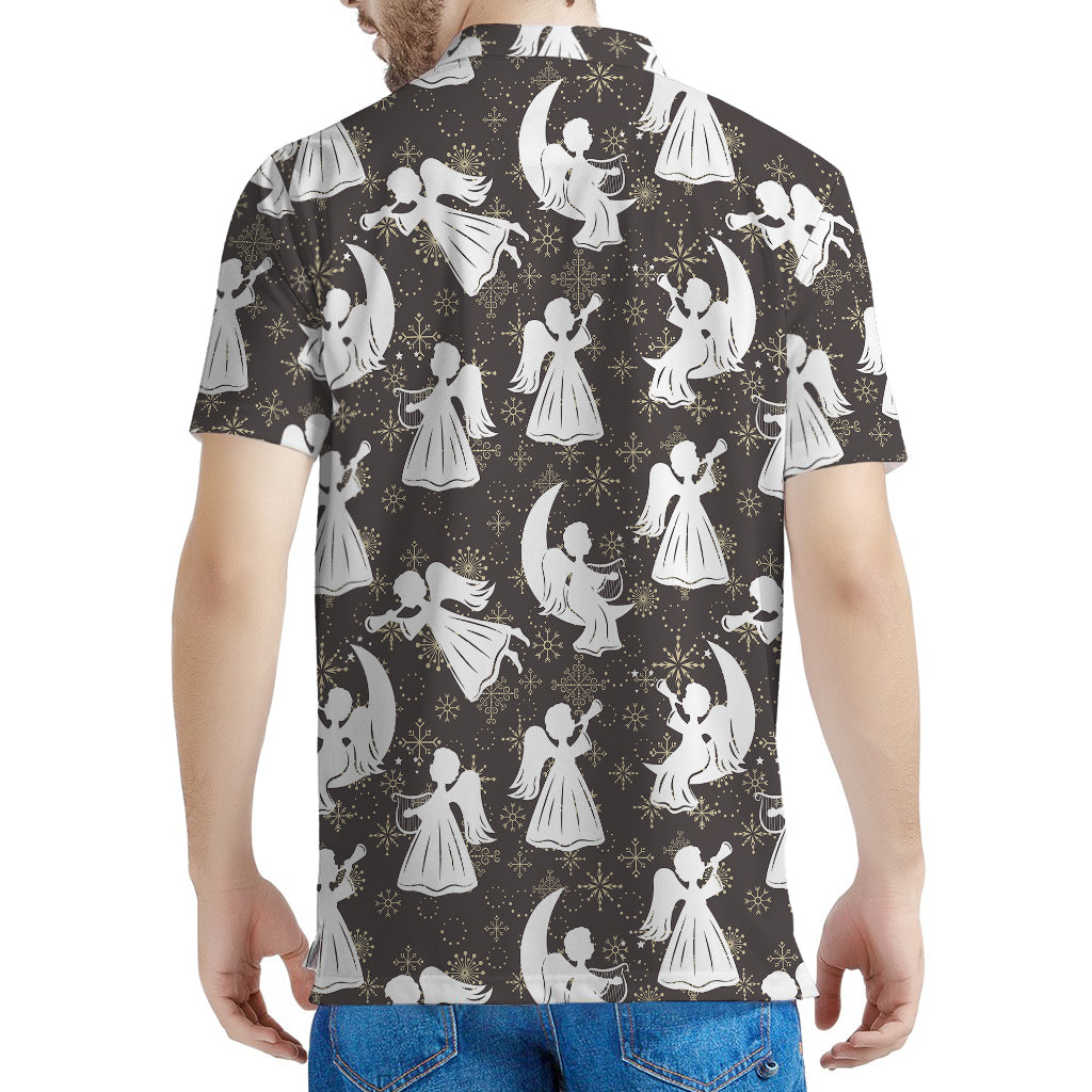 Angel And Snowflake Pattern Print Men's Polo Shirt