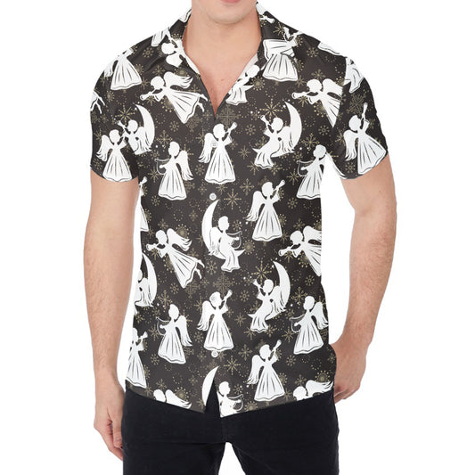 Angel And Snowflake Pattern Print Men's Shirt
