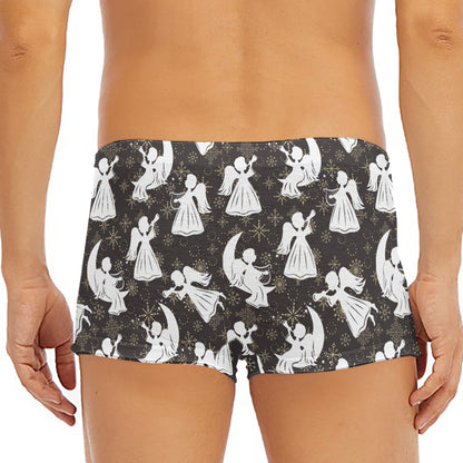 Angel And Snowflake Pattern Print Men's Short Boxer Briefs