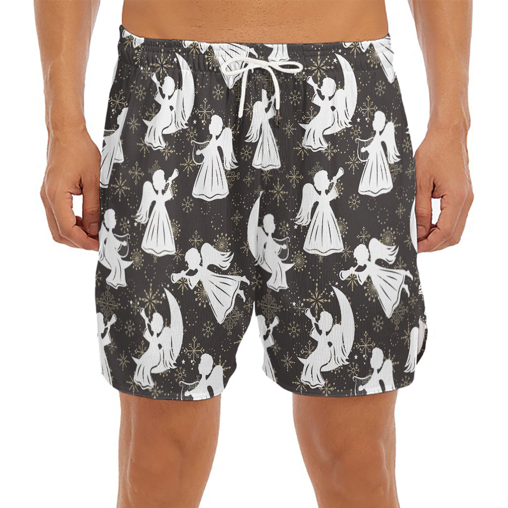 Angel And Snowflake Pattern Print Men's Split Running Shorts