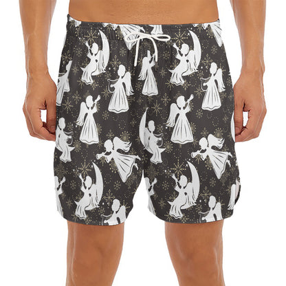 Angel And Snowflake Pattern Print Men's Split Running Shorts