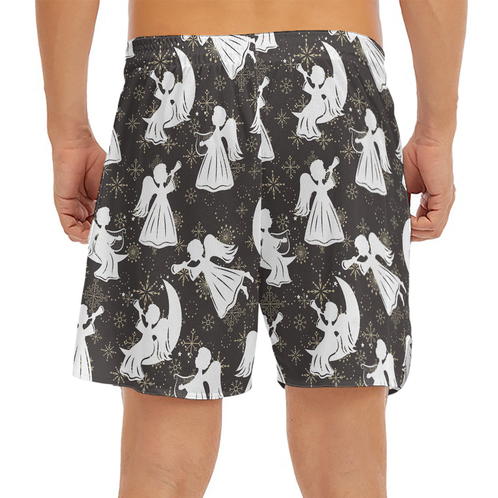 Angel And Snowflake Pattern Print Men's Split Running Shorts