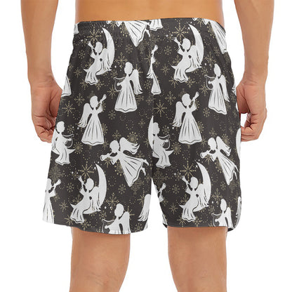 Angel And Snowflake Pattern Print Men's Split Running Shorts