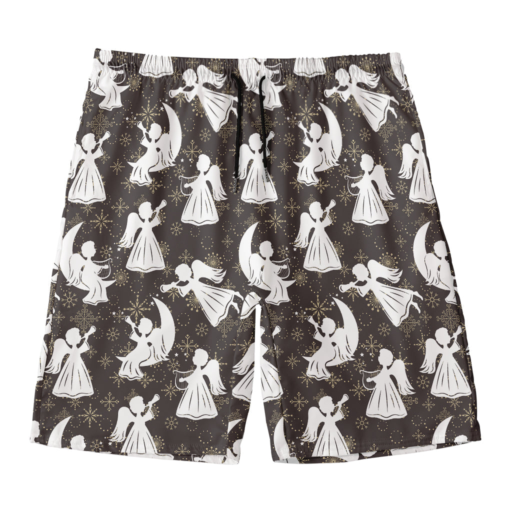 Angel And Snowflake Pattern Print Men's Swim Trunks