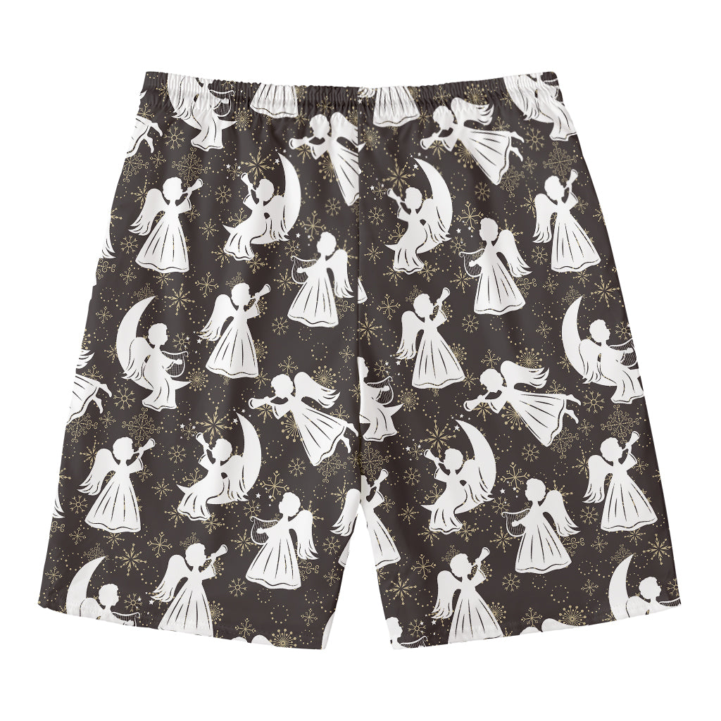 Angel And Snowflake Pattern Print Men's Swim Trunks