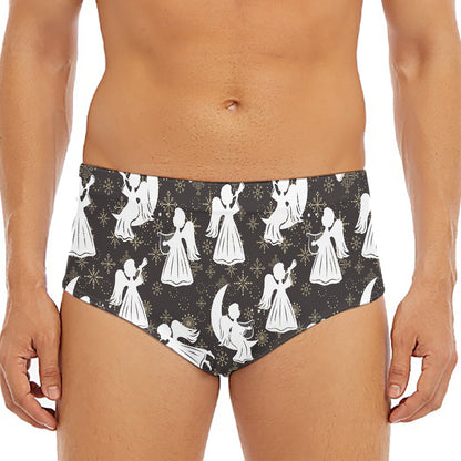 Angel And Snowflake Pattern Print Men's Triangle Swim Briefs