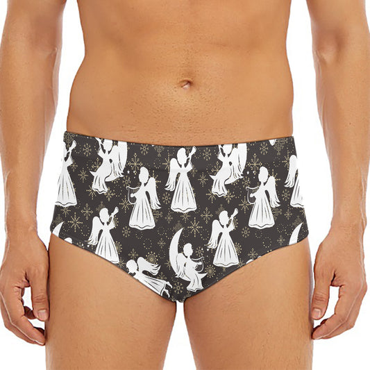 Angel And Snowflake Pattern Print Men's Triangle Swim Briefs