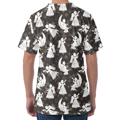 Angel And Snowflake Pattern Print Men's Velvet T-Shirt
