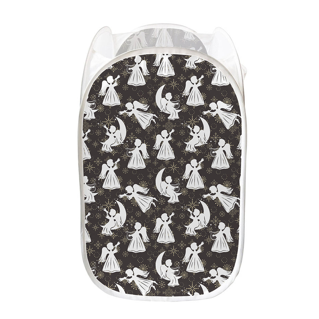 Angel And Snowflake Pattern Print Mesh Laundry Hamper