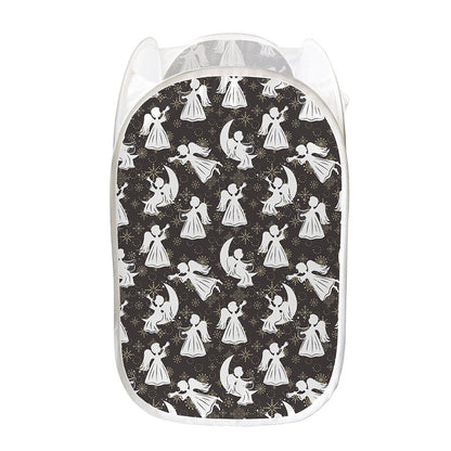 Angel And Snowflake Pattern Print Mesh Laundry Hamper