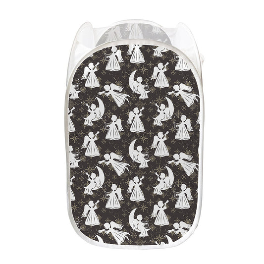 Angel And Snowflake Pattern Print Mesh Laundry Hamper