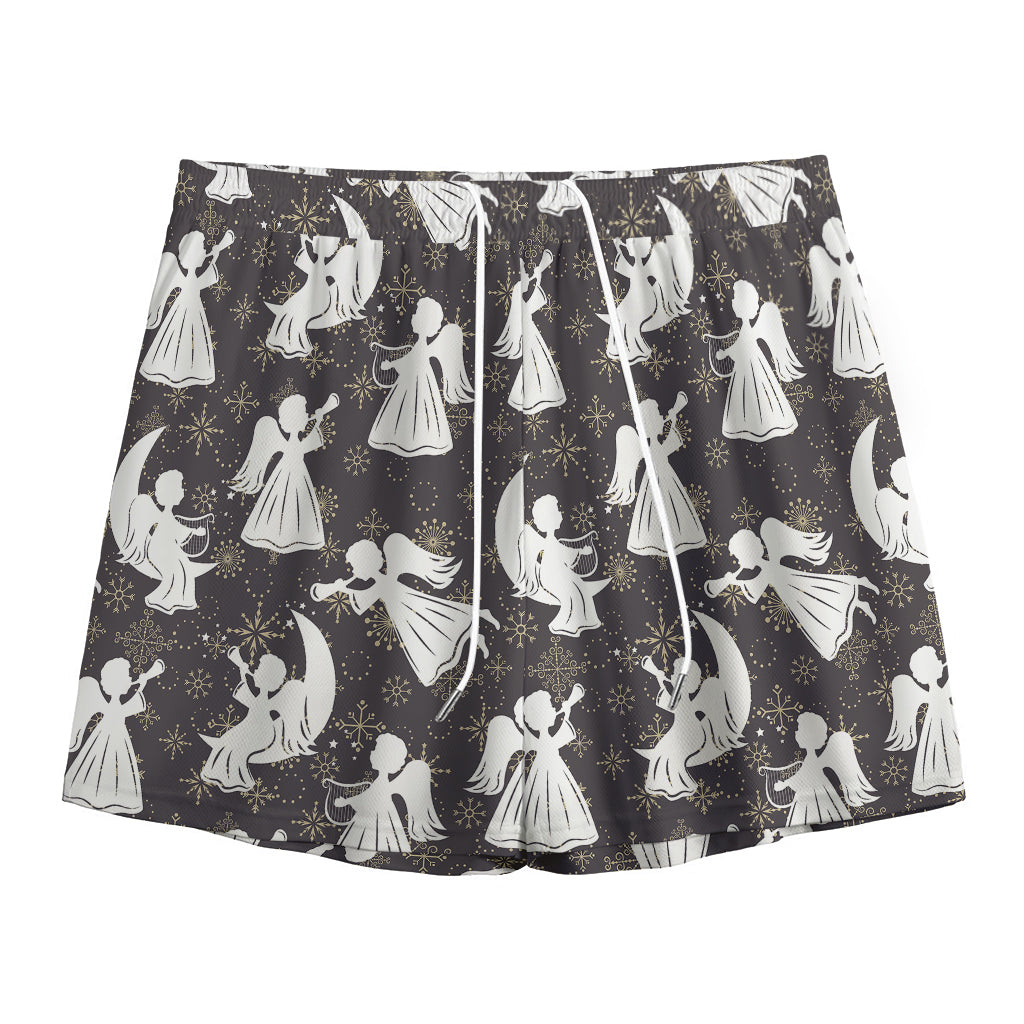 Angel And Snowflake Pattern Print Mesh Shorts