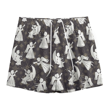 Angel And Snowflake Pattern Print Mesh Shorts
