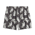 Angel And Snowflake Pattern Print Mesh Shorts