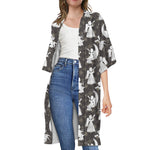 Angel And Snowflake Pattern Print Open Front Beach Cover Up