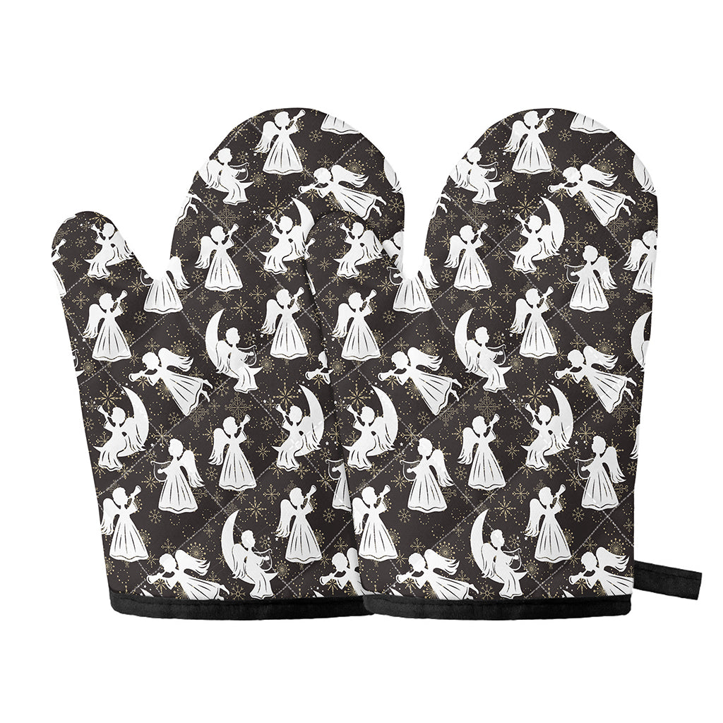 Angel And Snowflake Pattern Print Oven Mitts