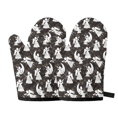 Angel And Snowflake Pattern Print Oven Mitts