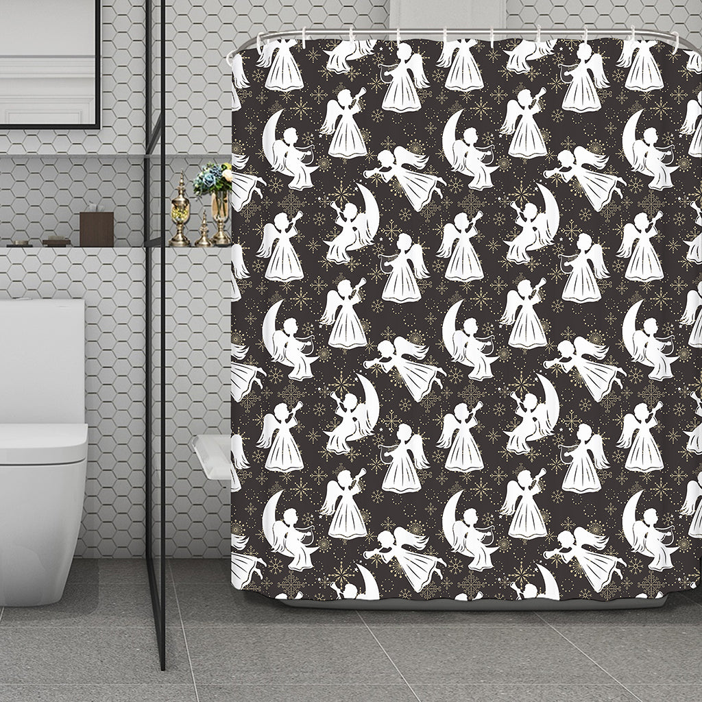 Angel And Snowflake Pattern Print Polyester Shower Curtain