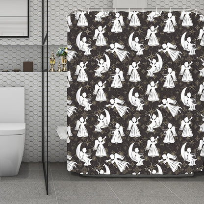 Angel And Snowflake Pattern Print Polyester Shower Curtain
