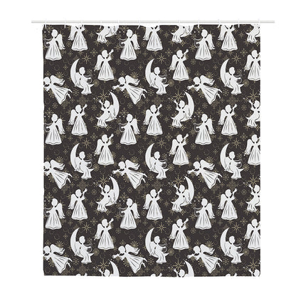 Angel And Snowflake Pattern Print Polyester Shower Curtain
