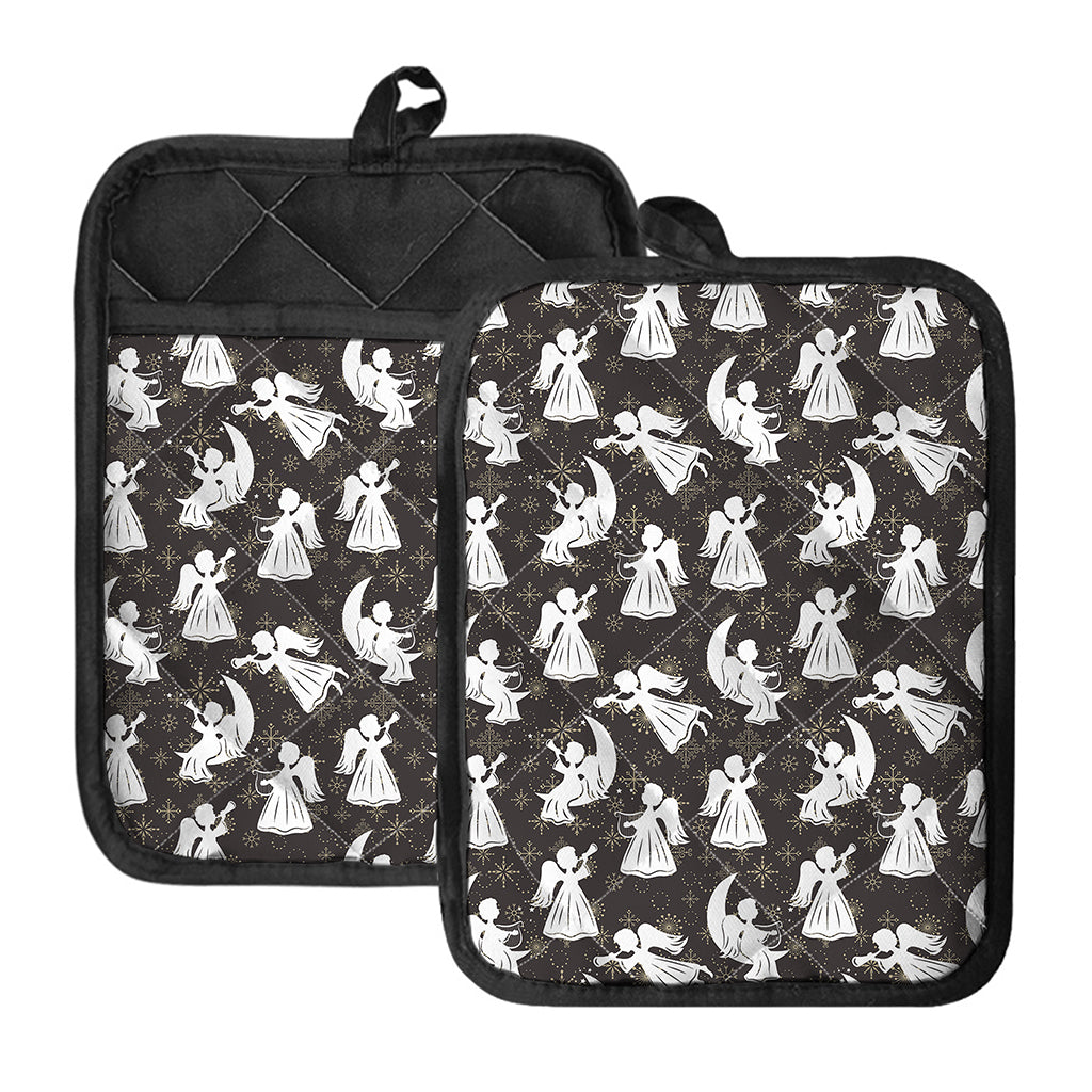 Angel And Snowflake Pattern Print Pot Holders With Pocket