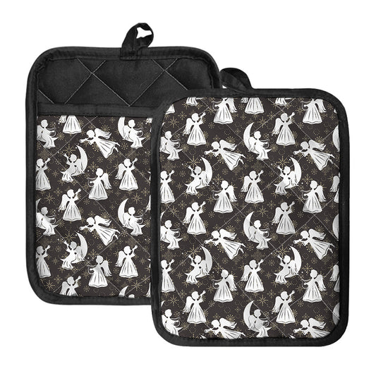 Angel And Snowflake Pattern Print Pot Holders With Pocket