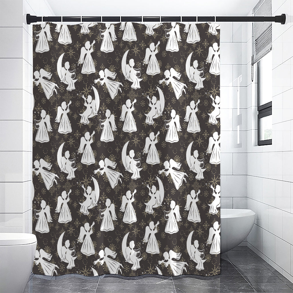 Angel And Snowflake Pattern Print Premium Shower Curtain