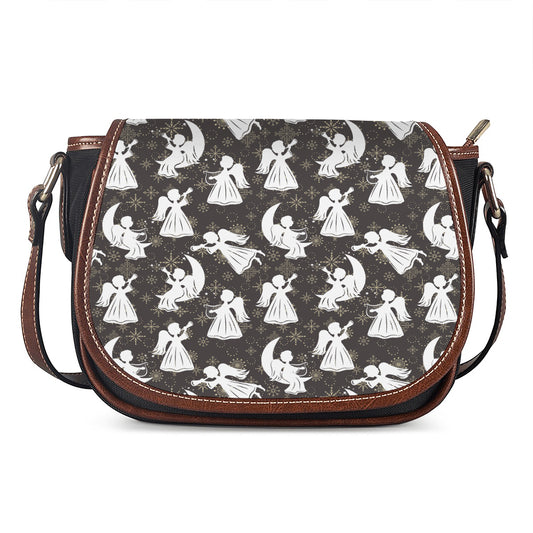 Angel And Snowflake Pattern Print Saddle Bag