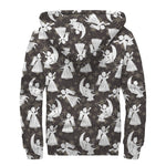 Angel And Snowflake Pattern Print Sherpa Lined Zip Up Hoodie