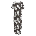 Angel And Snowflake Pattern Print Short Sleeve Long Nightdress