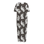 Angel And Snowflake Pattern Print Short Sleeve Long Nightdress