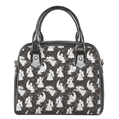 Angel And Snowflake Pattern Print Shoulder Handbag
