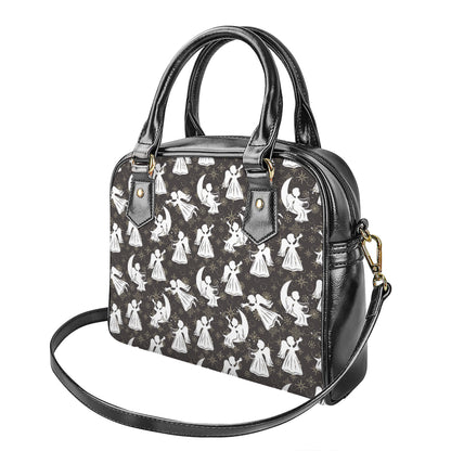 Angel And Snowflake Pattern Print Shoulder Handbag