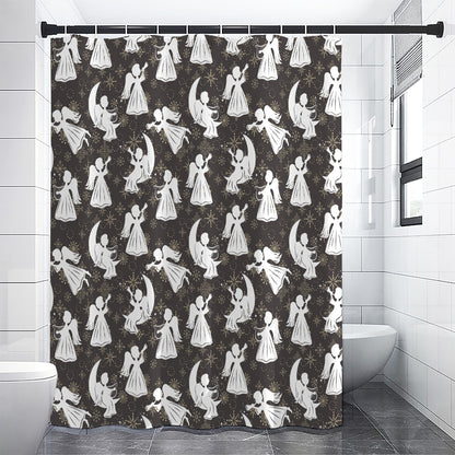 Angel And Snowflake Pattern Print Shower Curtain