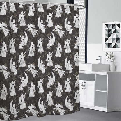 Angel And Snowflake Pattern Print Shower Curtain