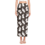 Angel And Snowflake Pattern Print Side Slit Maxi Skirt