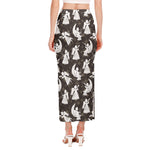 Angel And Snowflake Pattern Print Side Slit Maxi Skirt