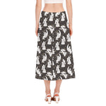Angel And Snowflake Pattern Print Side Slit Midi Skirt