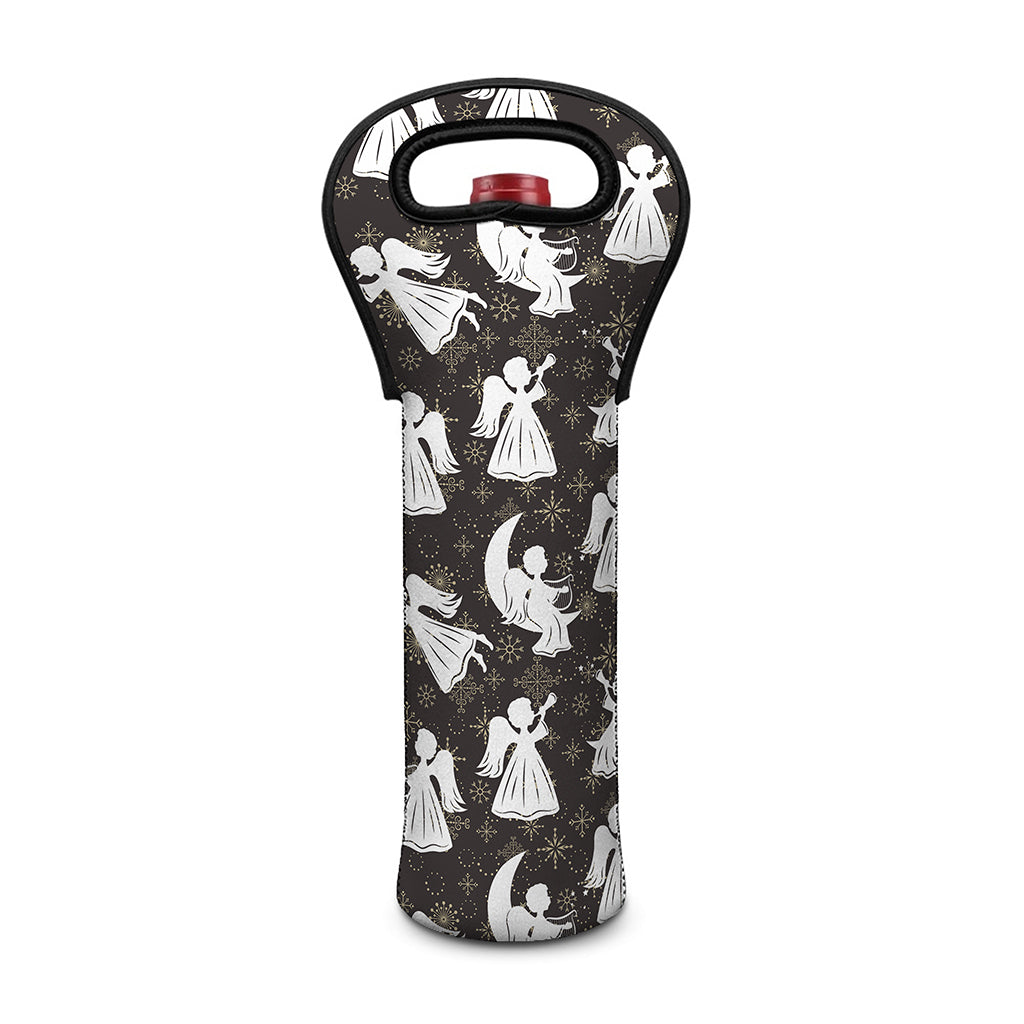 Angel And Snowflake Pattern Print Single Neoprene Wine Tote
