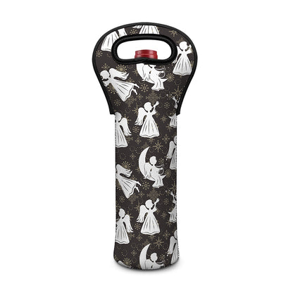 Angel And Snowflake Pattern Print Single Neoprene Wine Tote