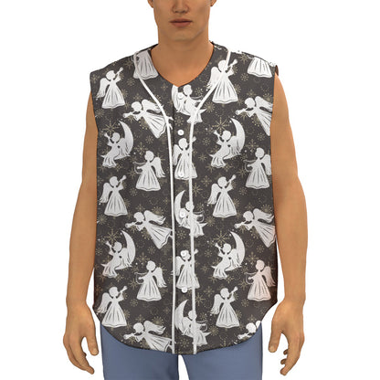 Angel And Snowflake Pattern Print Sleeveless Baseball Jersey